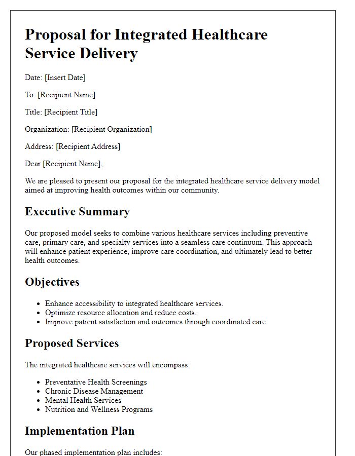 Letter template of integrated healthcare service delivery proposal.