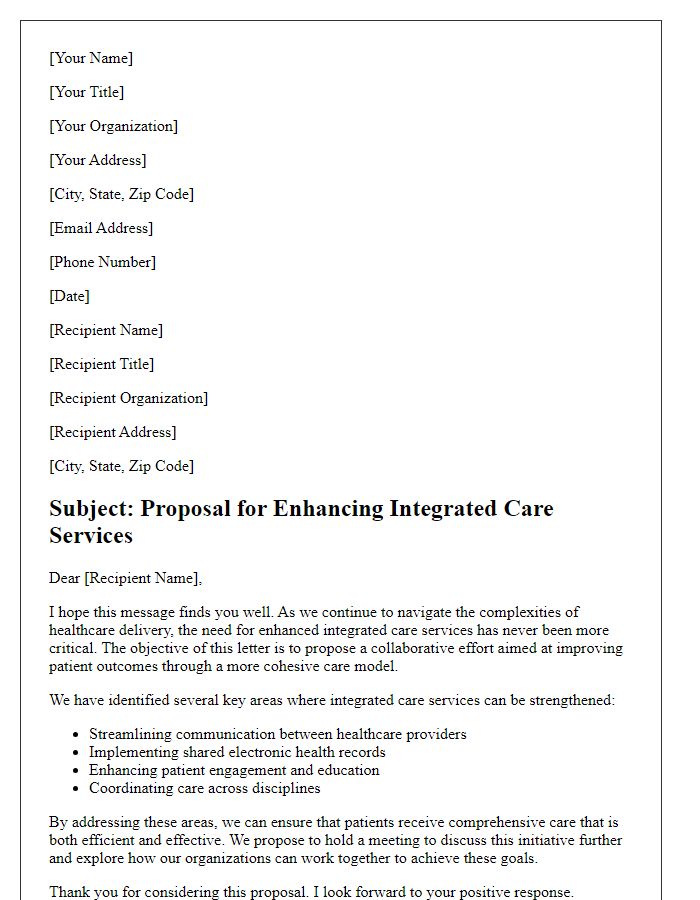 Letter template of proposal for enhancing integrated care services.