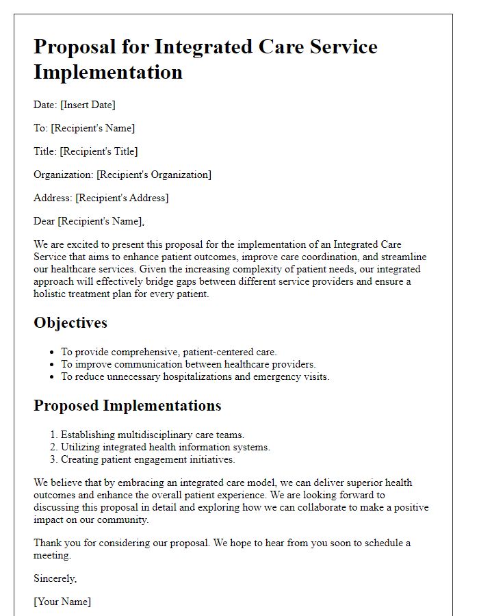 Letter template of proposal for integrated care service implementation.