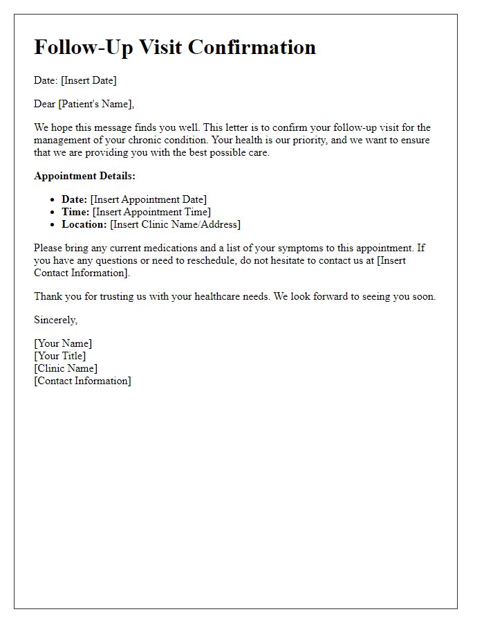 Letter template of follow-up visit for chronic conditions in internal medicine