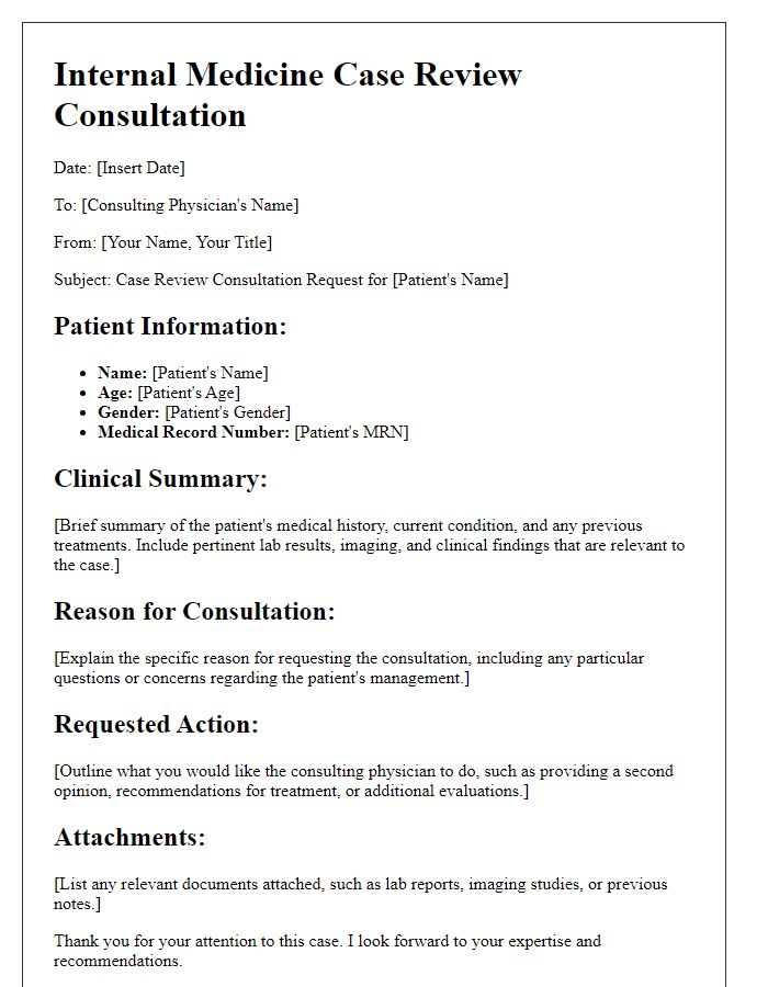 Letter template of internal medicine case review consultation