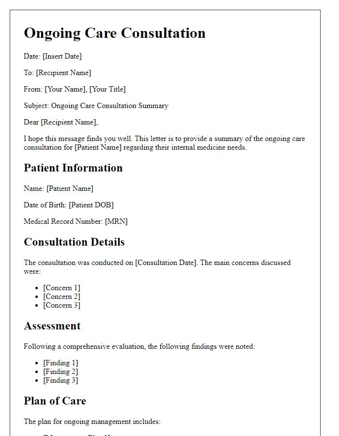 Letter template of ongoing care consultation in internal medicine