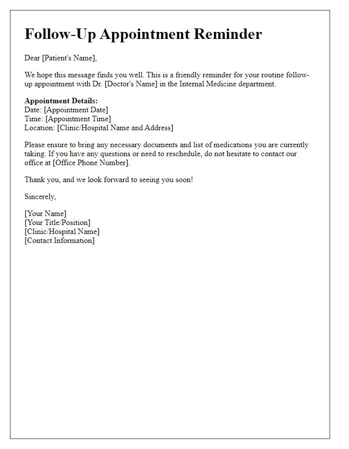 Letter template of routine follow-up appointment for internal medicine patients