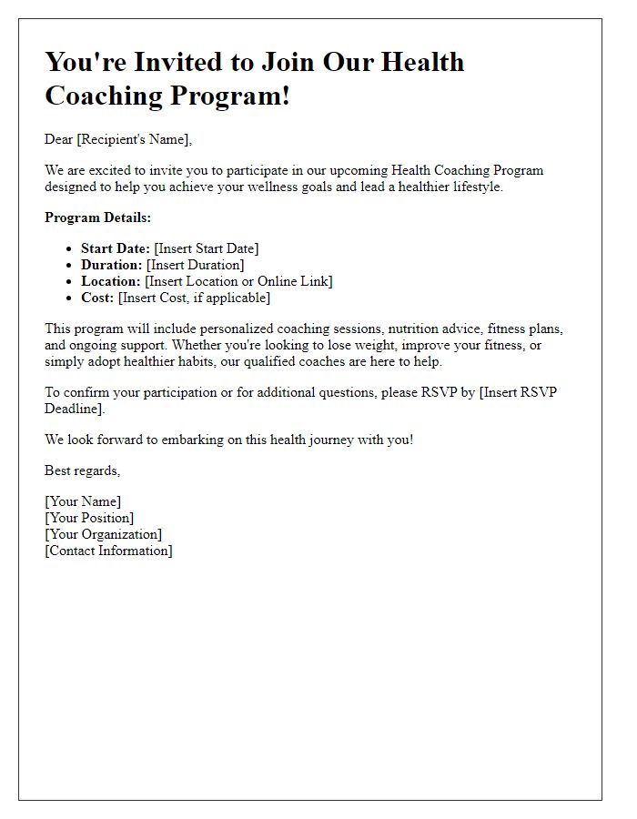 Letter template of invitation to health coaching program