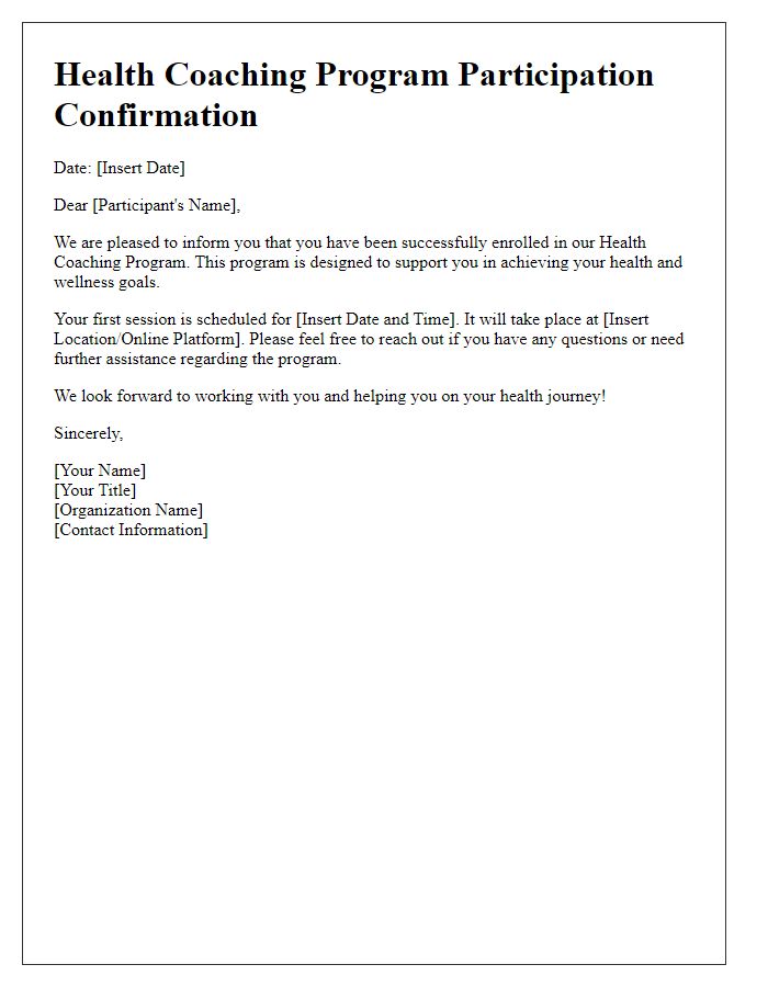 Letter template of participation in health coaching program