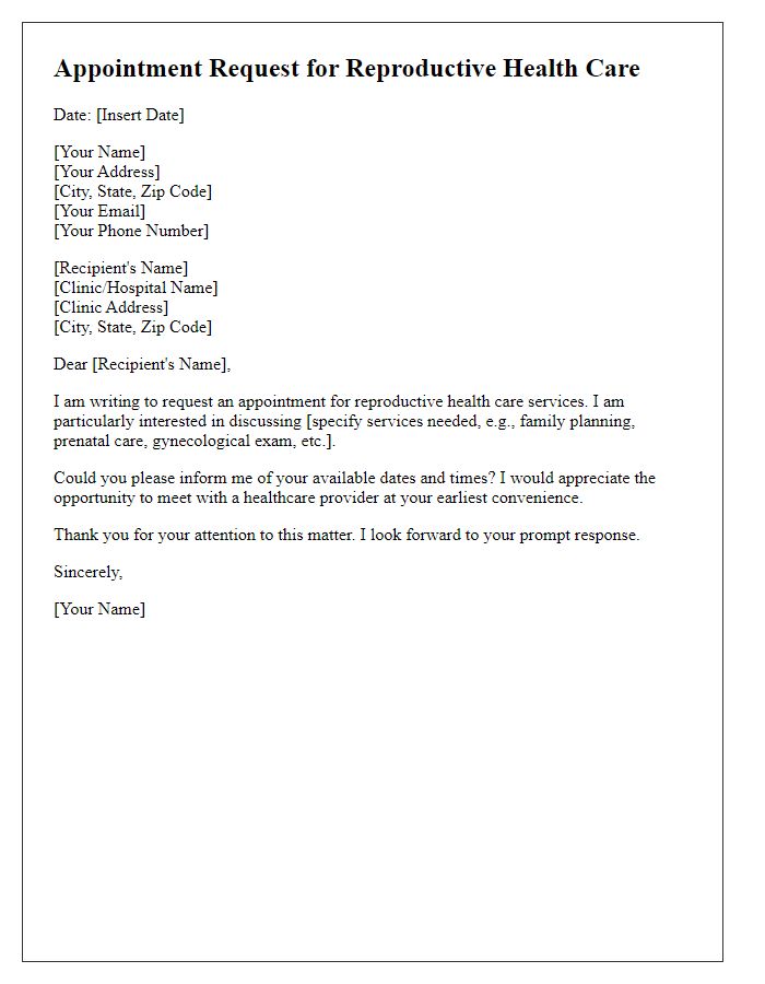 Letter template of reproductive health care appointment request