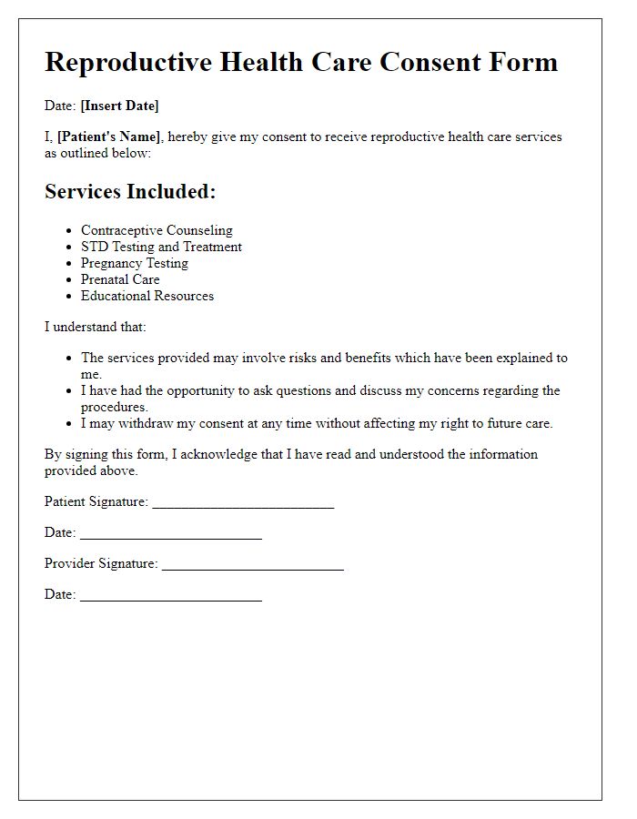 Letter template of reproductive health care consent form