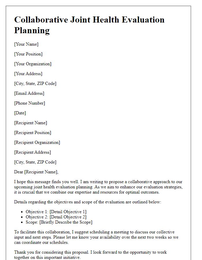 Letter template of collaborative joint health evaluation planning