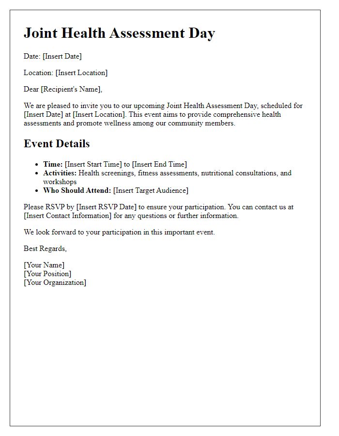 Letter template of joint health assessment day arrangements