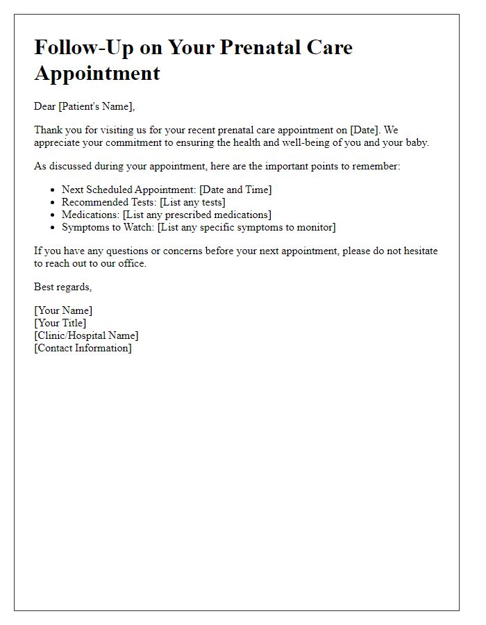 Letter template of prenatal care appointment follow-up