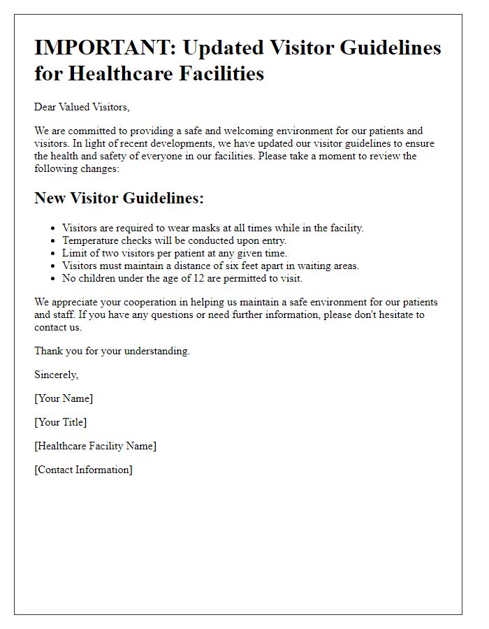 Letter template of updated visitor guidelines for healthcare facilities