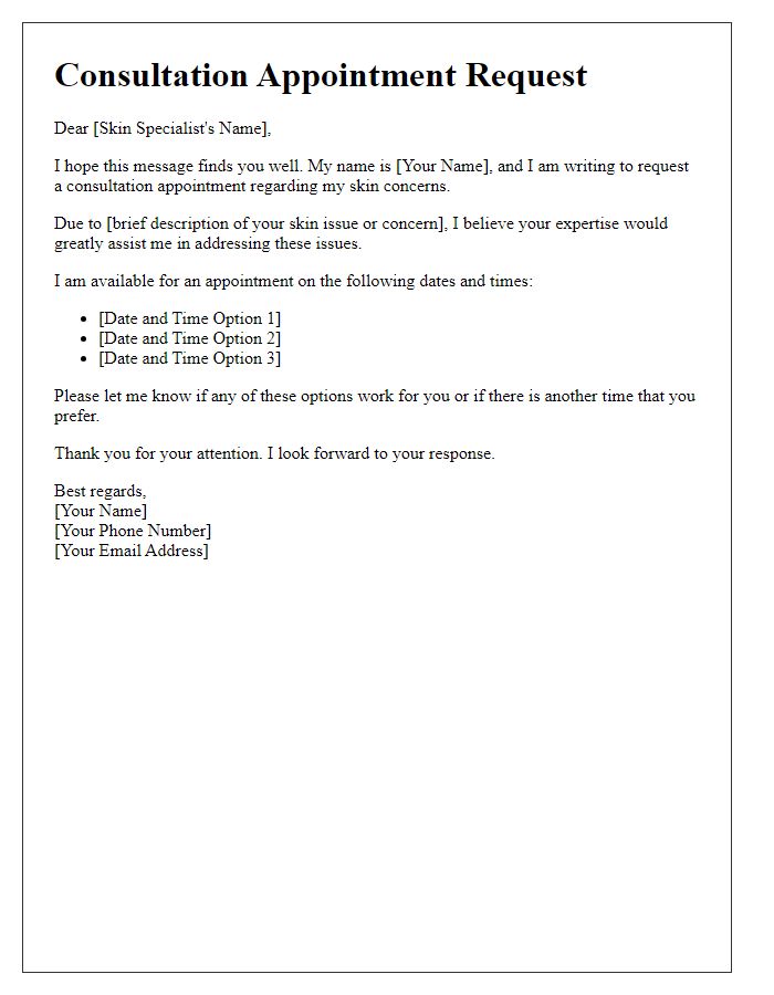 Letter template of Skin Specialist Consultation Appointment Request