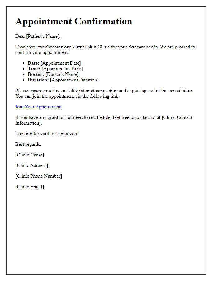 Letter template of Virtual Skin Clinic Appointment Scheduling