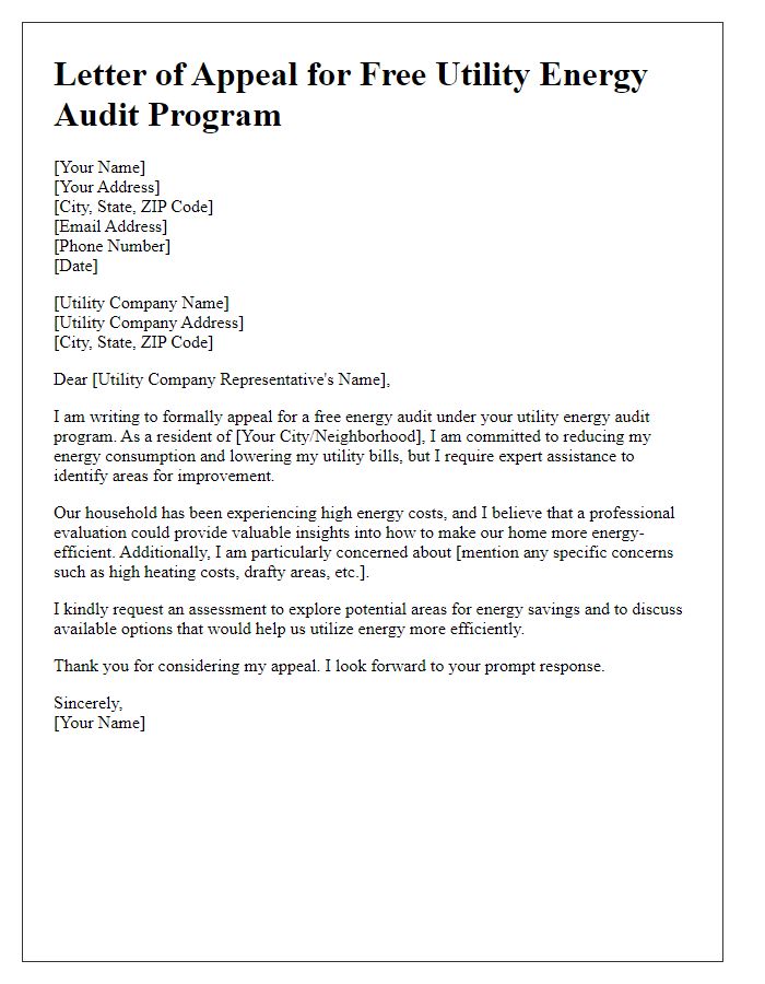 Letter template of appeal for free utility energy audit program