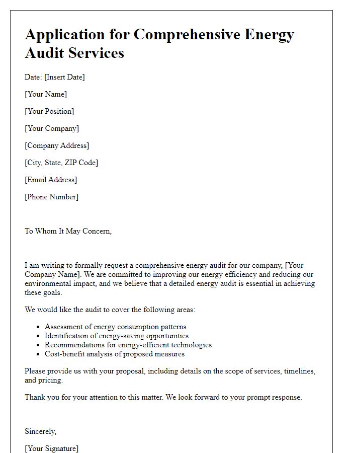 Letter template of application for comprehensive energy audit services