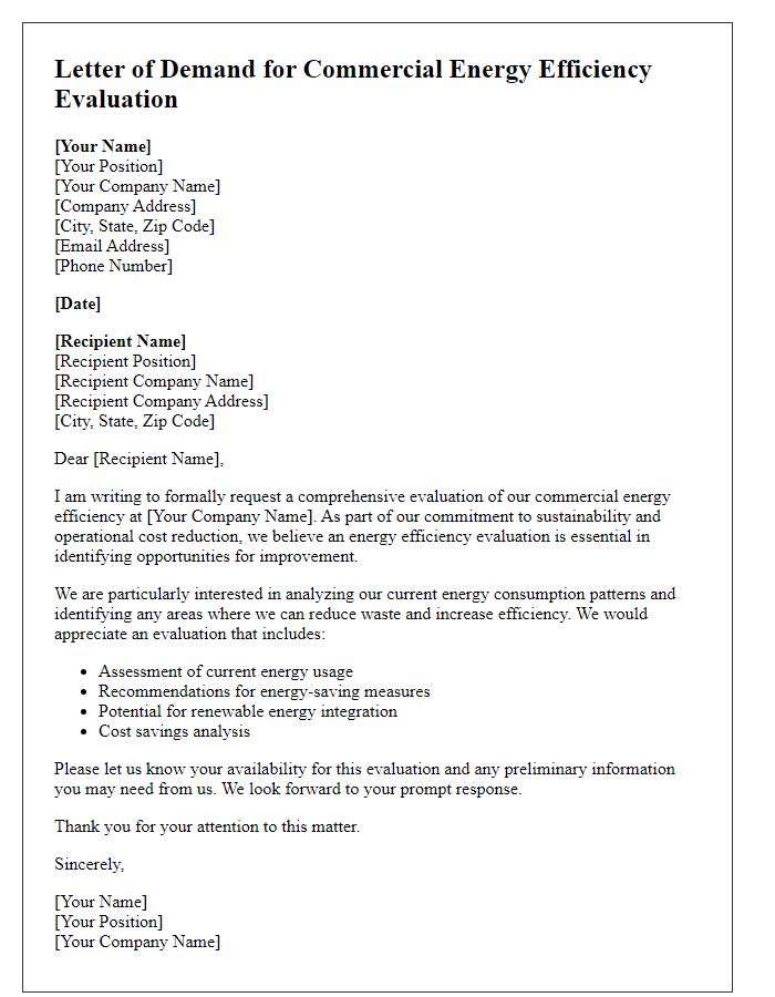 Letter template of demand for commercial energy efficiency evaluation