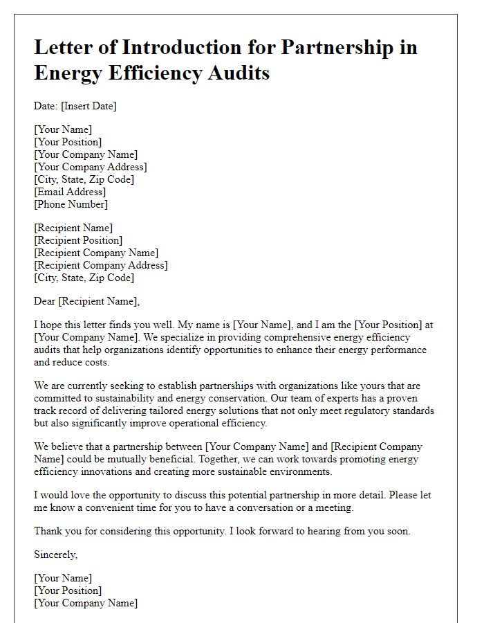 Letter template of introduction for partnership in energy efficiency audits