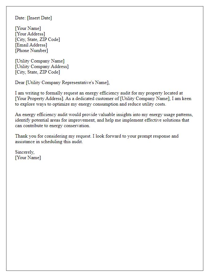 Letter template of request for utility energy efficiency audit