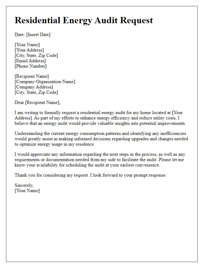 Letter template of submission for residential energy audit request