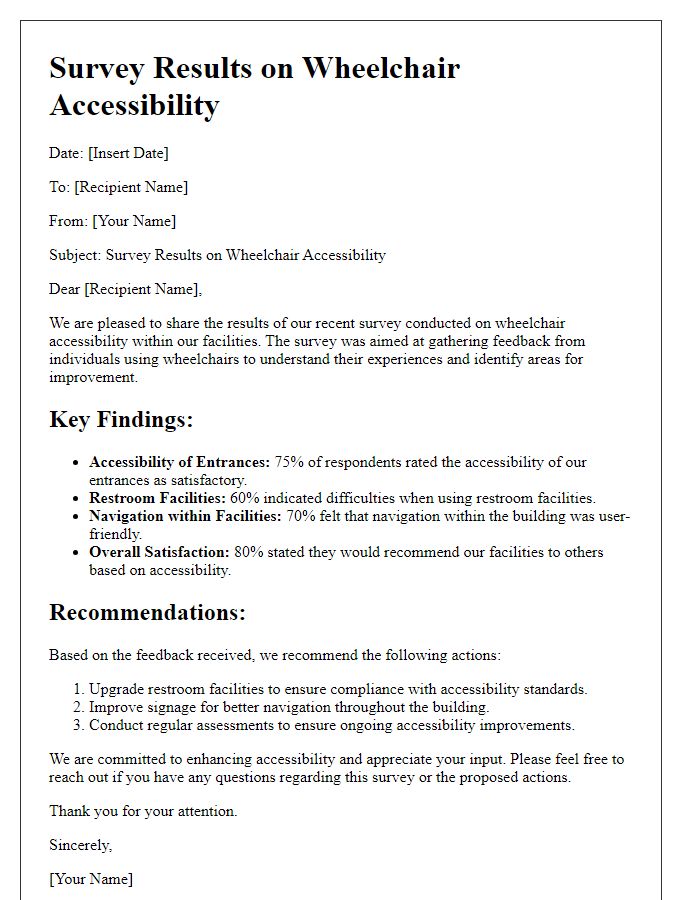 Letter template of survey results on wheelchair accessibility