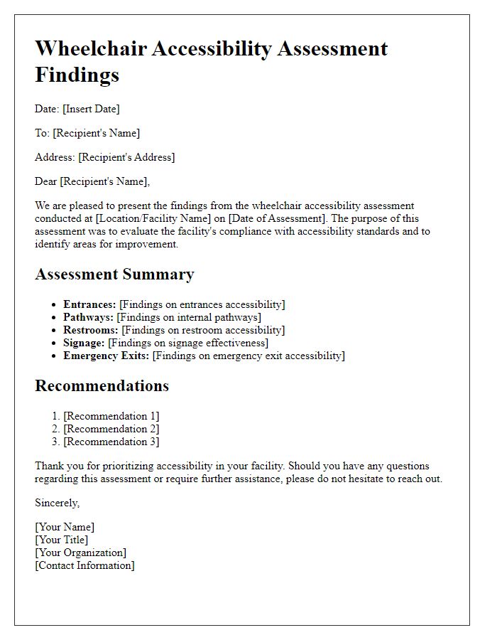 Letter template of wheelchair accessibility assessment findings