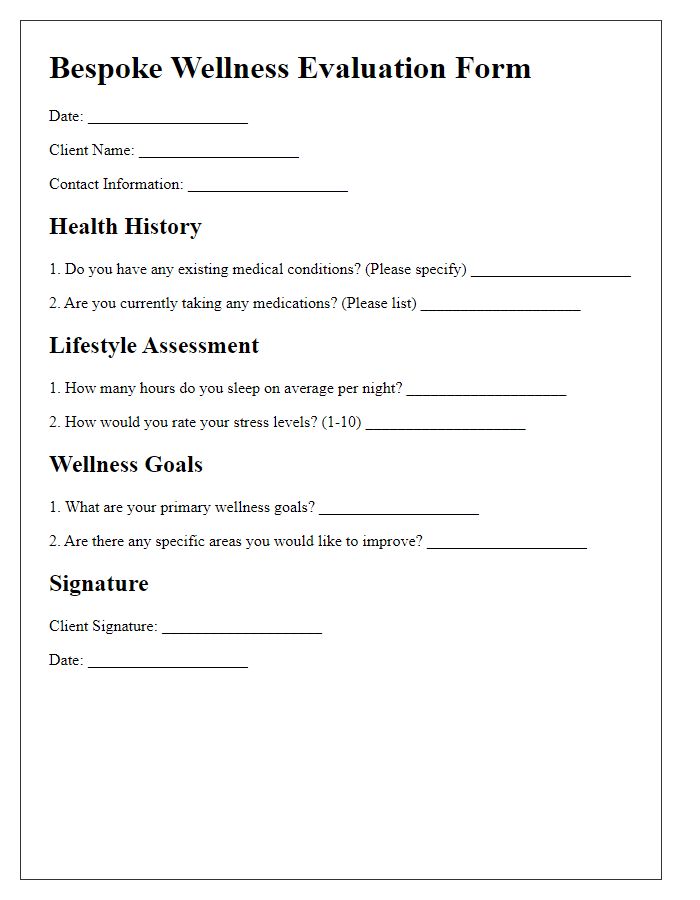 Letter template of bespoke wellness evaluation form