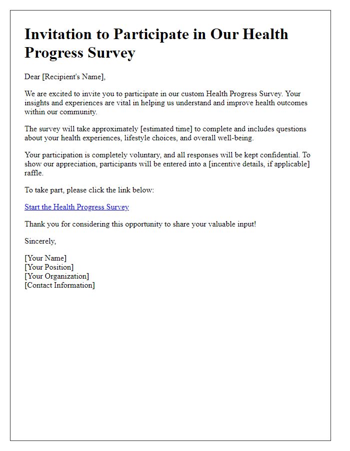 Letter template of custom health progress survey invitation