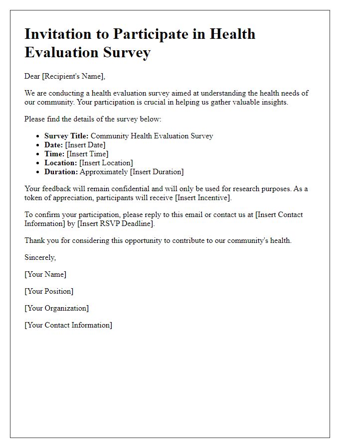 Letter template of specific health evaluation survey invitation