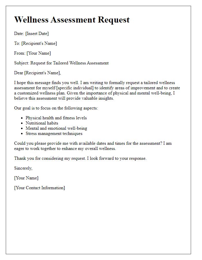 Letter template of tailored wellness assessment request