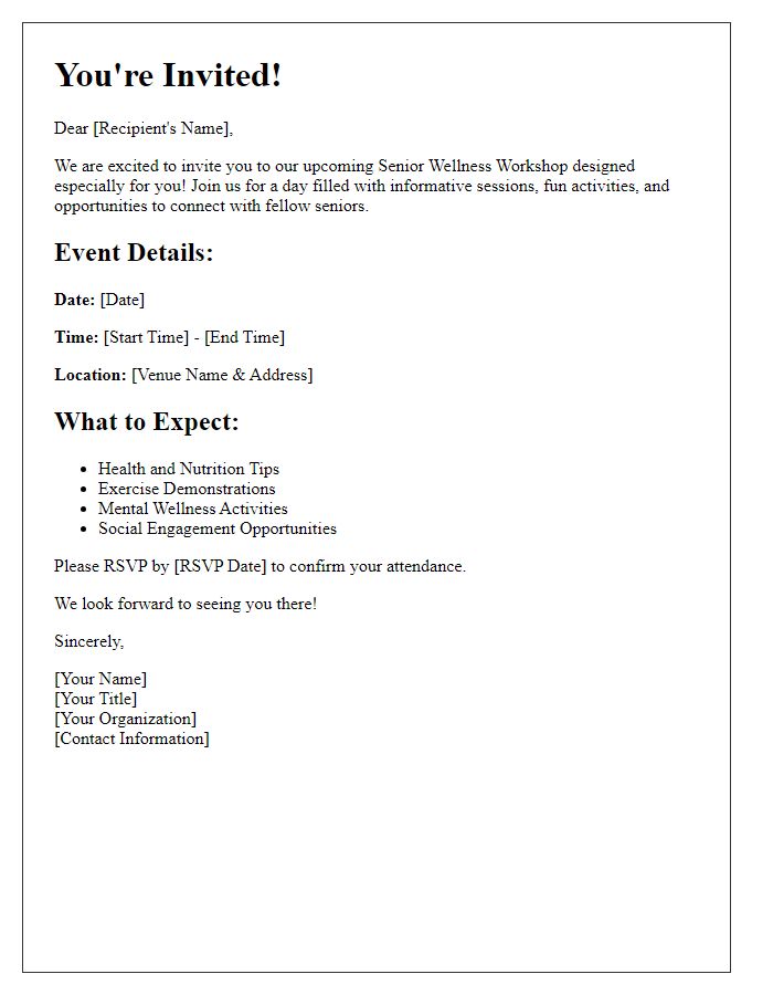 Letter template of invitation for senior wellness workshop