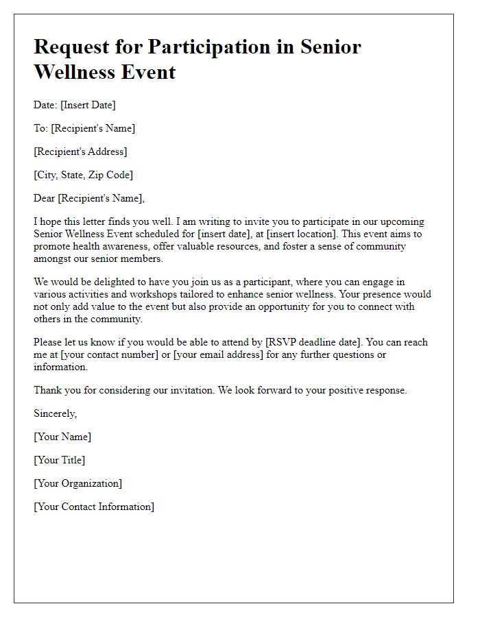 Letter template of request for participation in senior wellness event