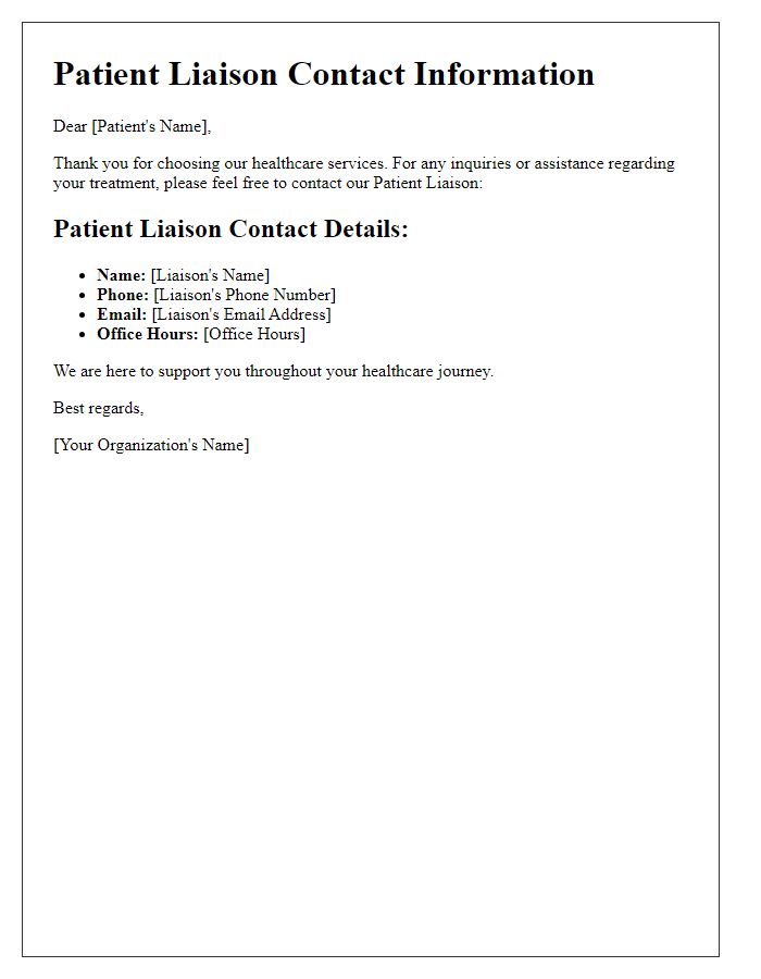 Letter template of patient liaison contact details