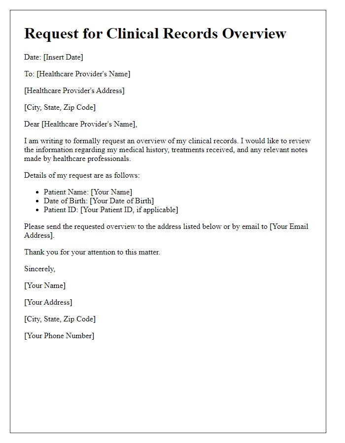 Letter template of clinical records overview request