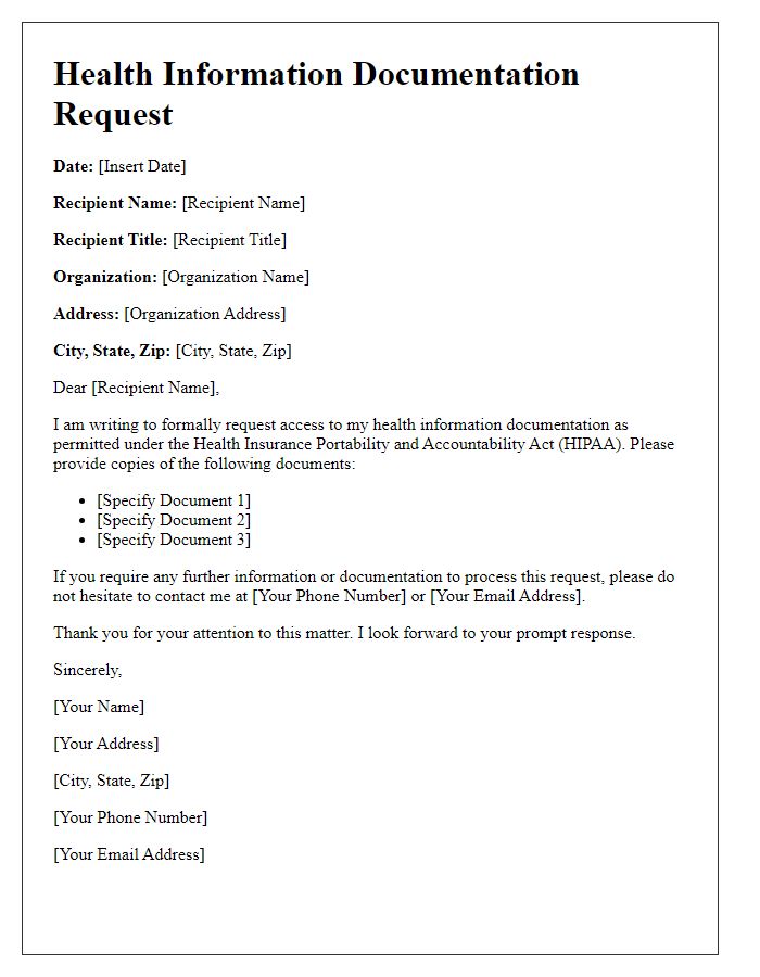 Letter template of health information documentation request