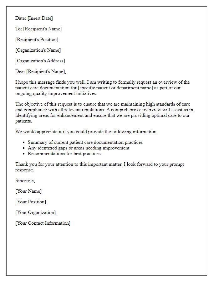 Letter template of patient care documentation overview request