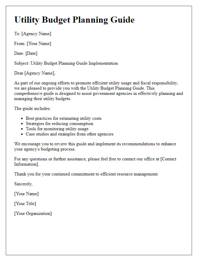 Letter template of Utility Budget Planning Guide for Government Agencies