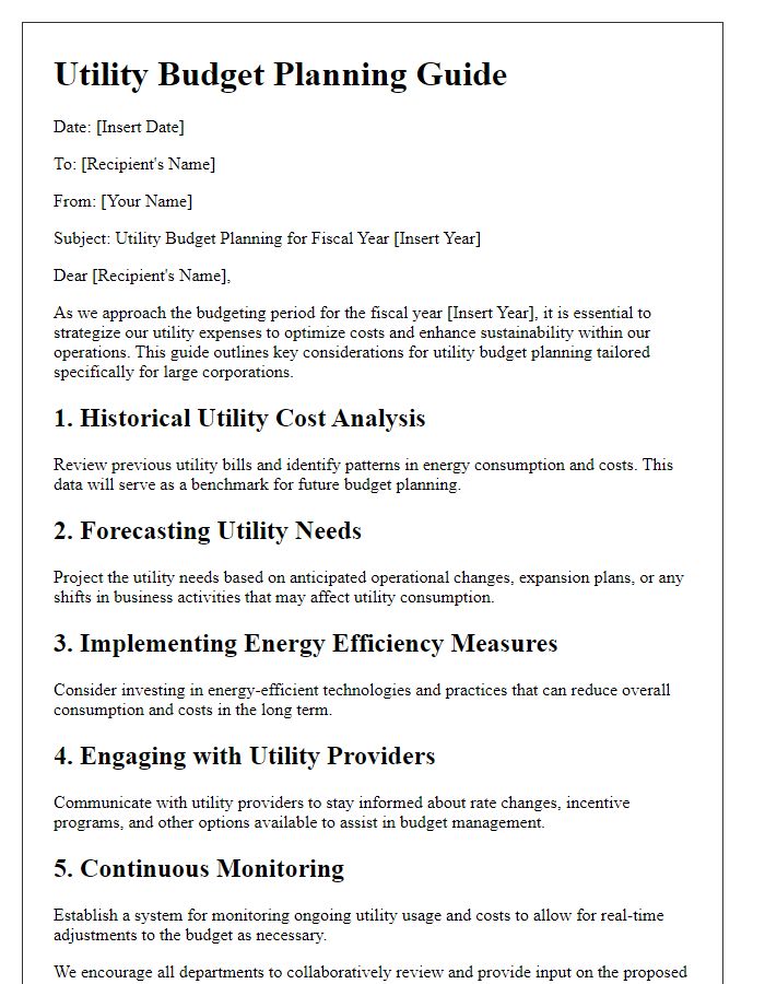 Letter template of Utility Budget Planning Guide for Large Corporations