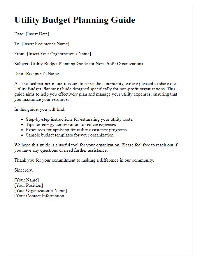 Letter template of Utility Budget Planning Guide for Non-Profit Organizations