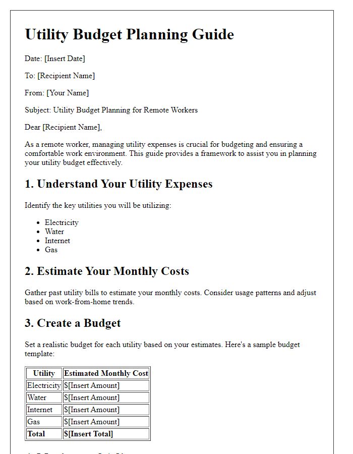 Letter template of Utility Budget Planning Guide for Remote Workers