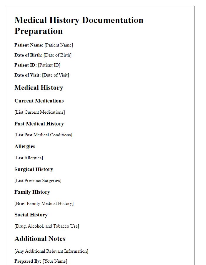 Letter template of medical history documentation preparation