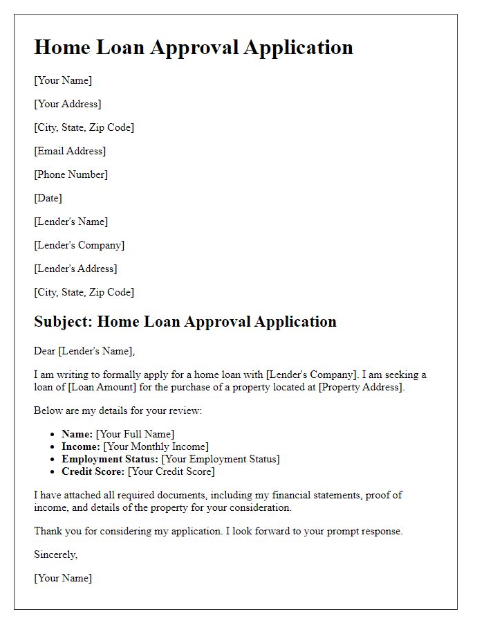 Letter template of home loan approval application