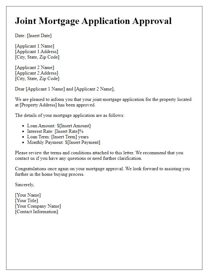 Letter template of joint mortgage application approval