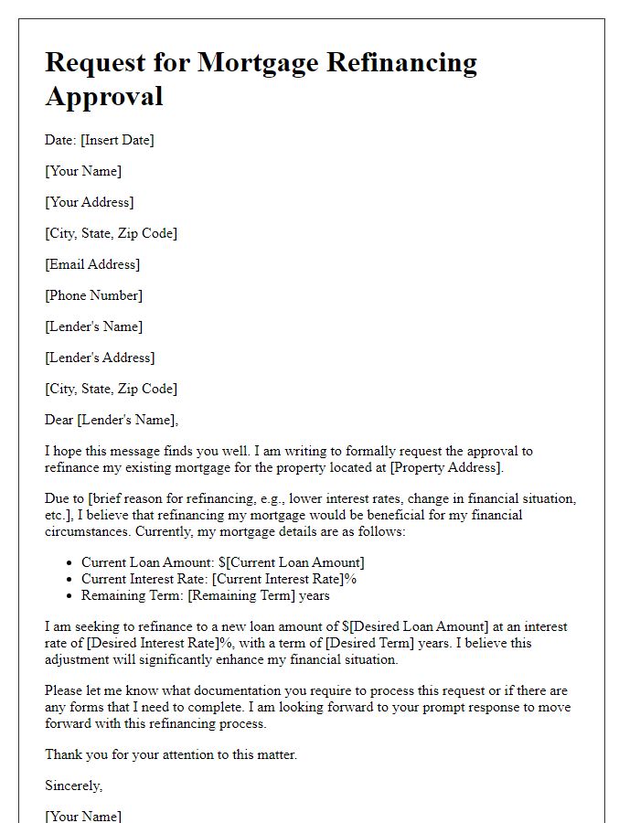 Letter template of refinancing mortgage approval request