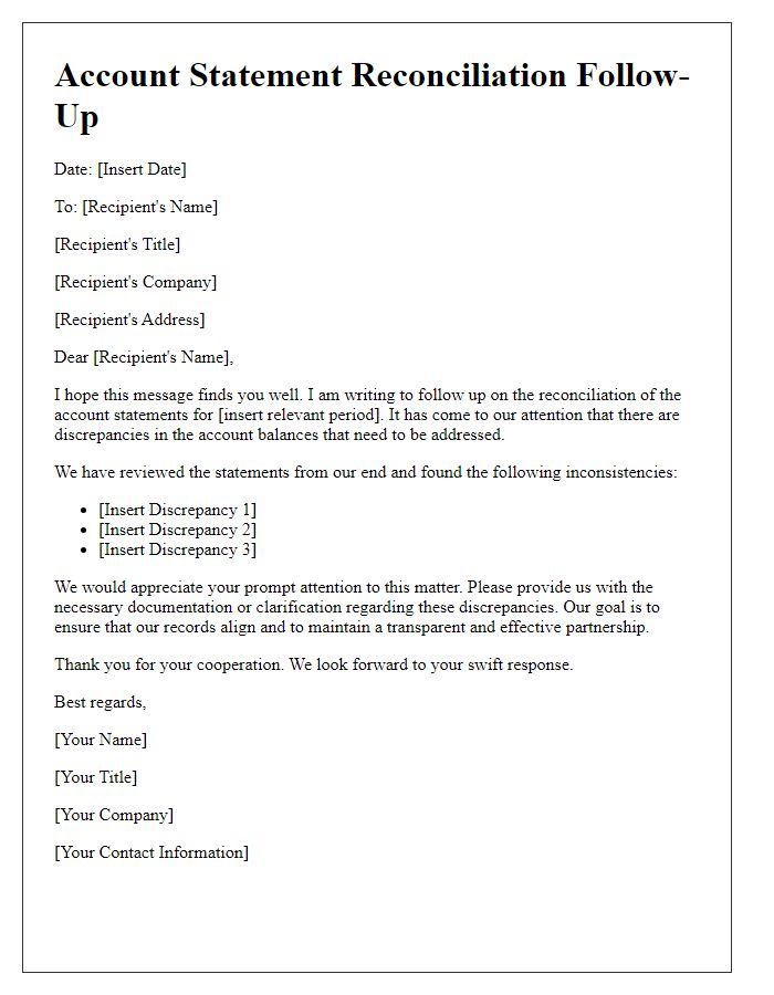 Letter template of account statement reconciliation follow-up.