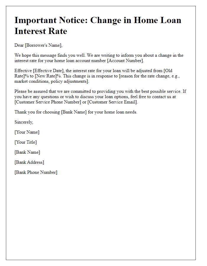 Letter template of home loan rate change communication