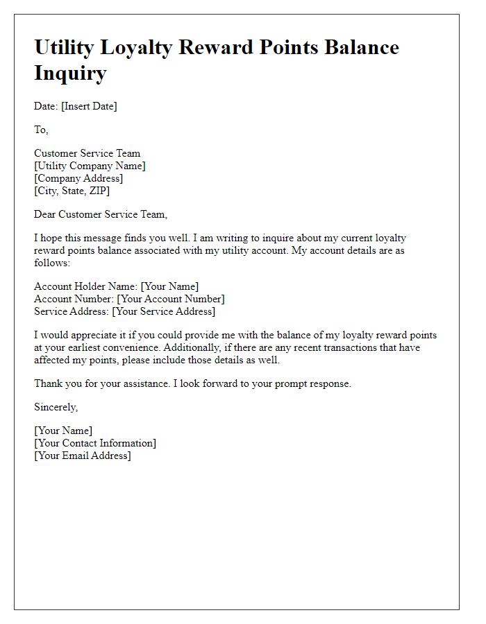 Letter template of utility loyalty reward points balance inquiry