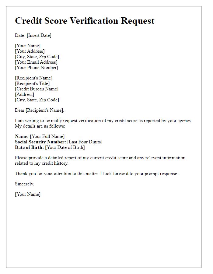 Letter template of credit score verification request