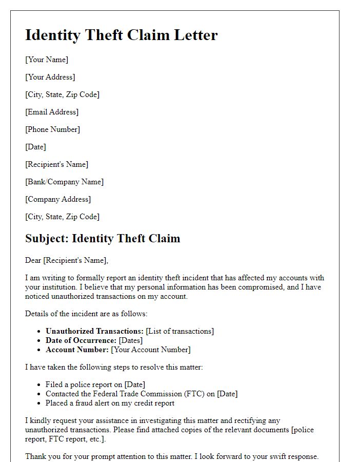 Letter template of identity theft claim