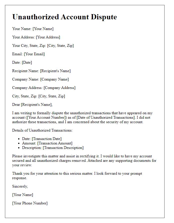 Letter template of unauthorized account dispute