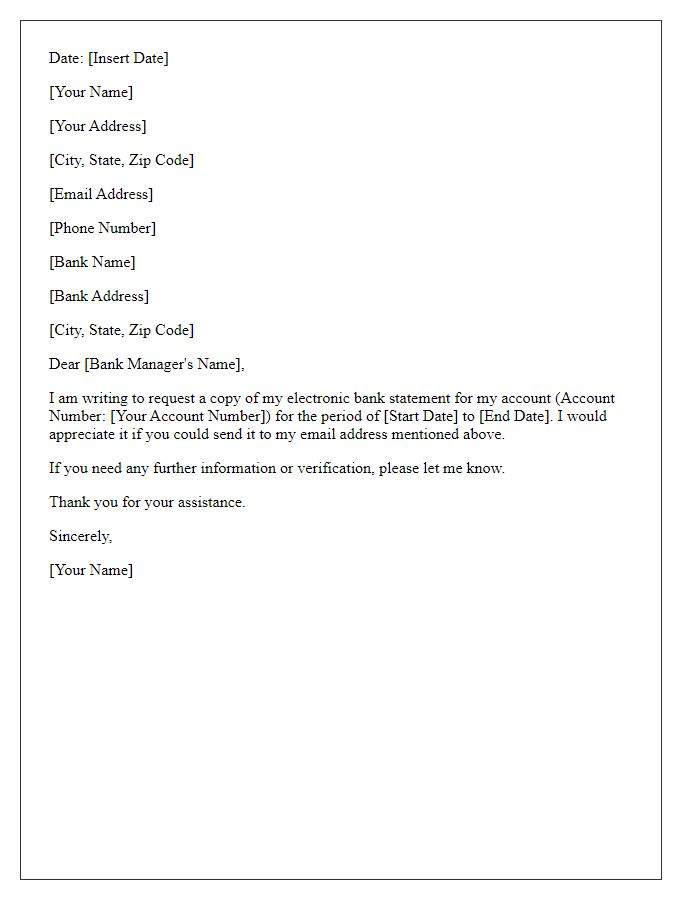 Letter template of request for electronic bank statement copy.